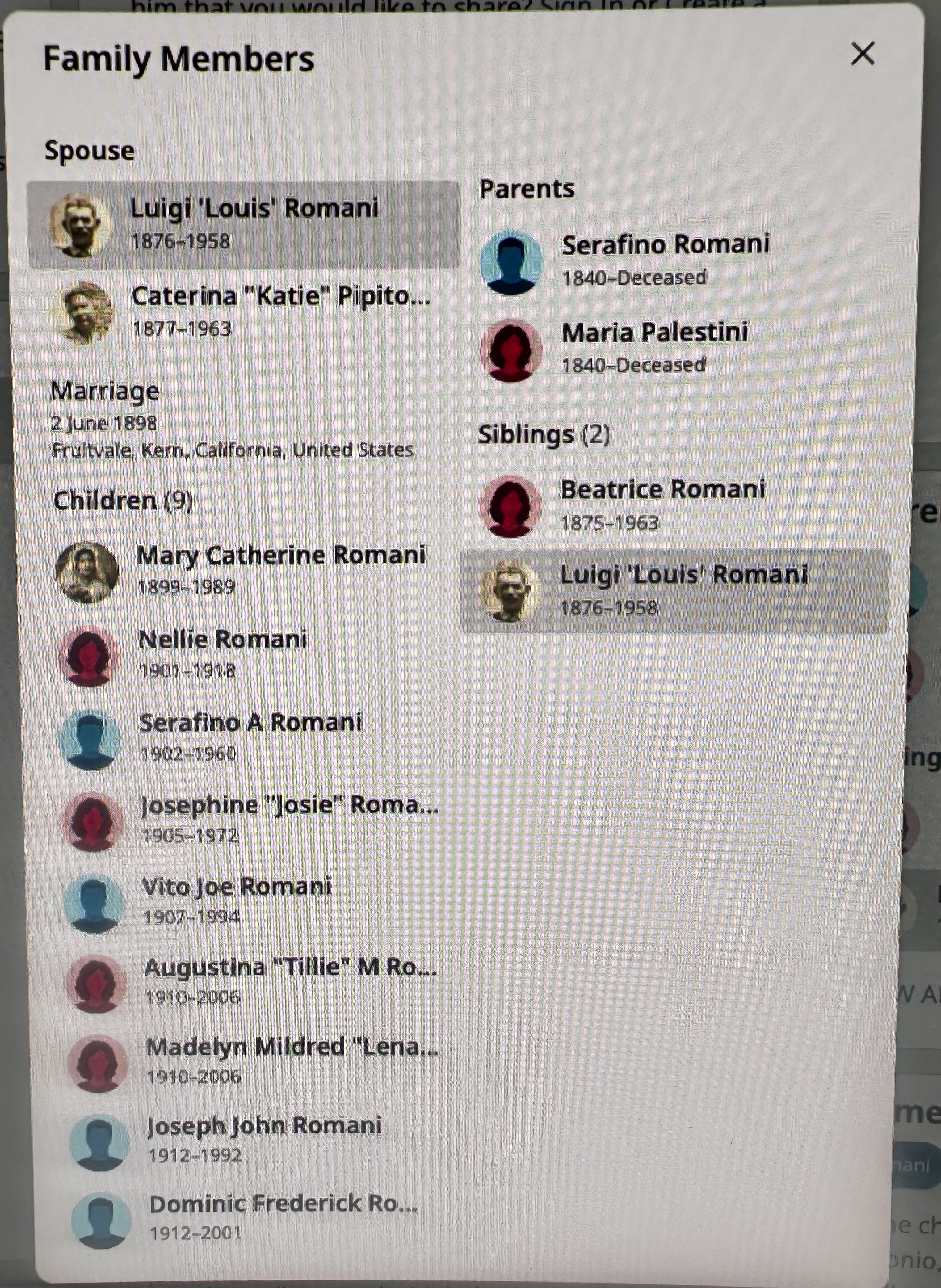 Romani Family Tree from Ancestry